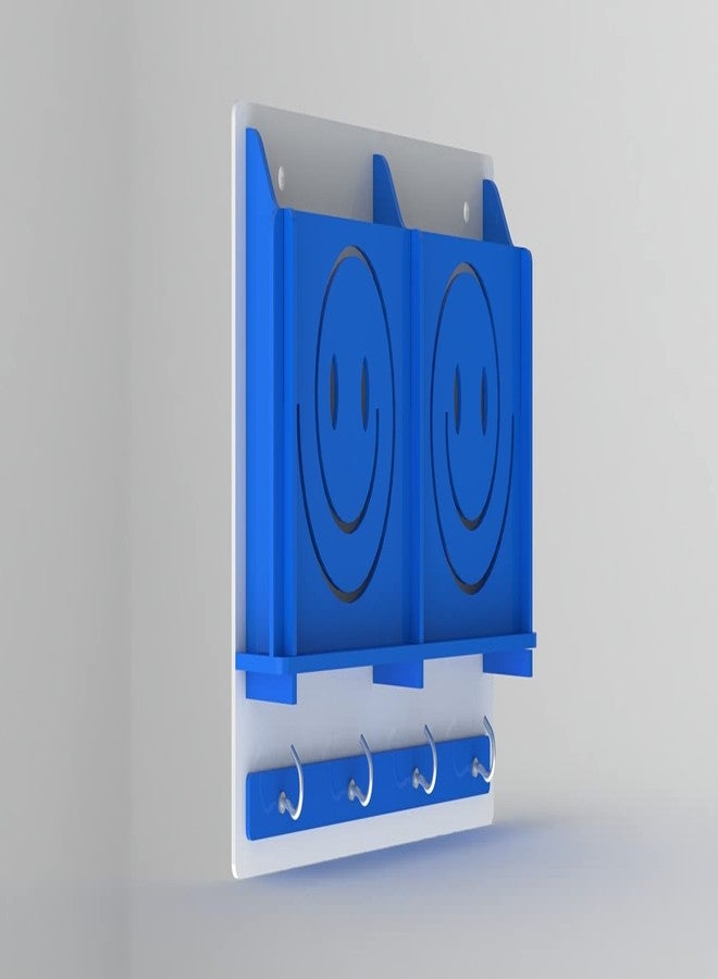 STIMULUS Acrylic Smiley Multipurpose Mobile Holder with Wall Key Stand 4 Hook Blue Colour - Image 3